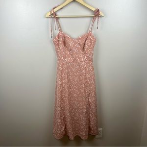 Here Comes the Sun Midi Dress Size Medium Floral Tie Straps Cottagecore Pink